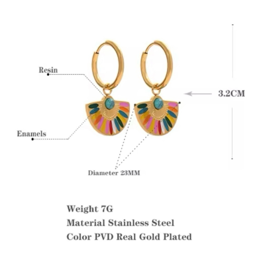 18k Gold Plated Enamel Rainbow Drop Hoop Earrings - Picture 5 of 7